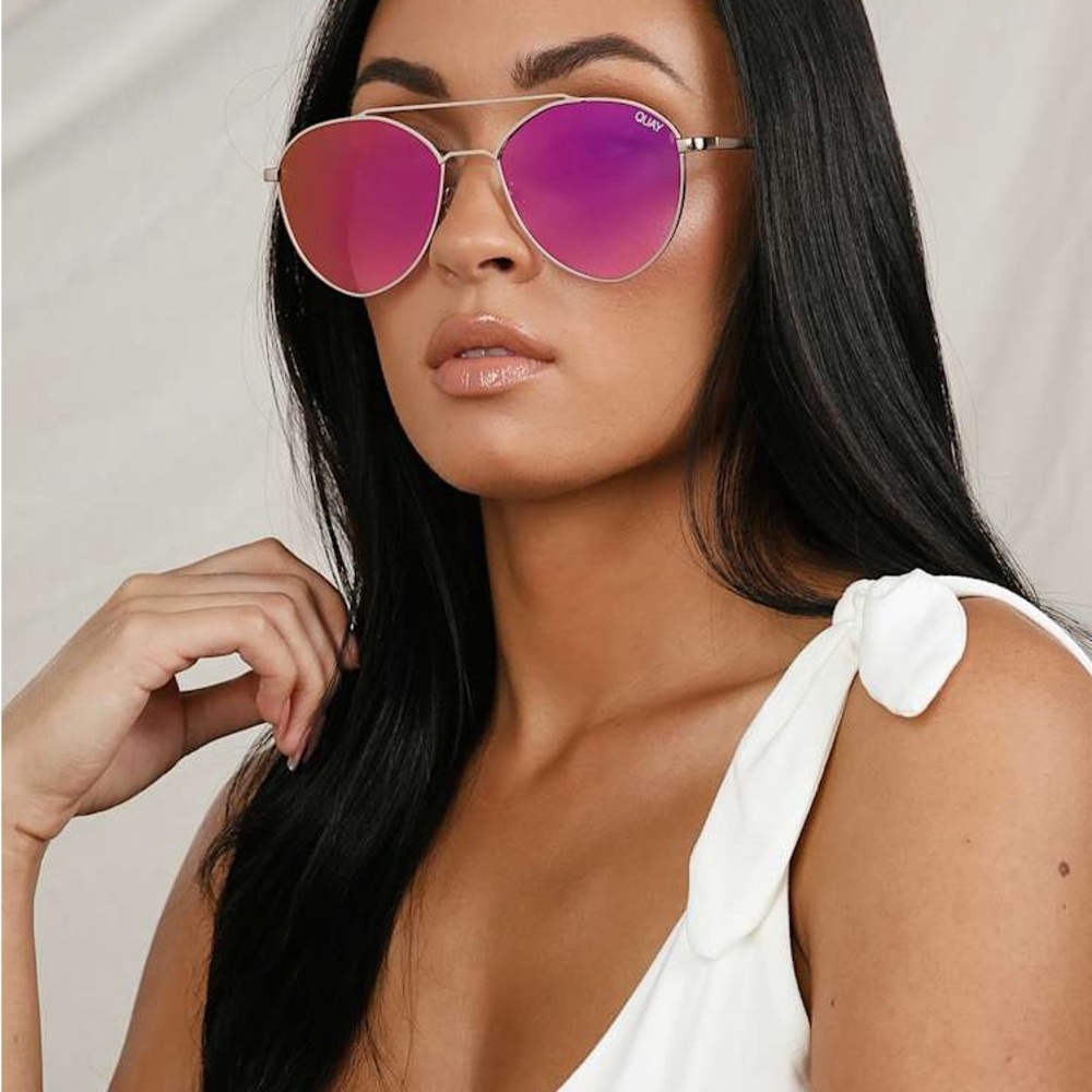 Quay Australia Dragon Fly Matte Gold and Pink Aviator Sunglasses